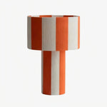Cargar imagen en el visor de la Galería, Orange and white striped woven shade table lamp on a white background