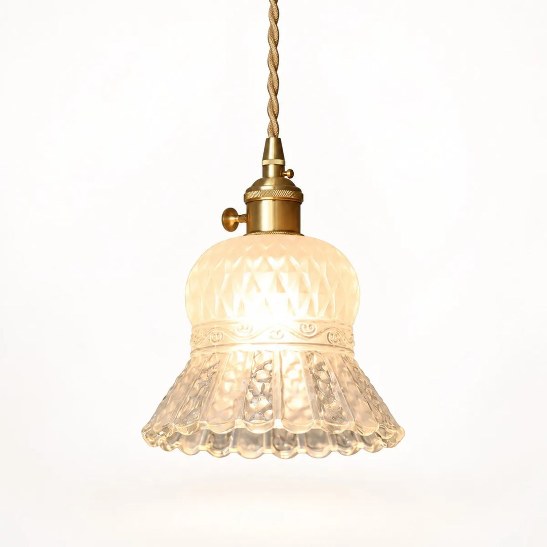 Vintage Brass Pineapple Glass Pendant Lamp