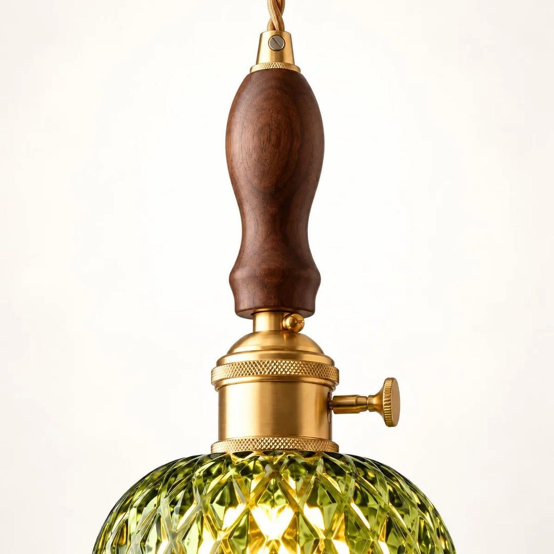 Vintage Brass Pineapple Glass Pendant Lamp