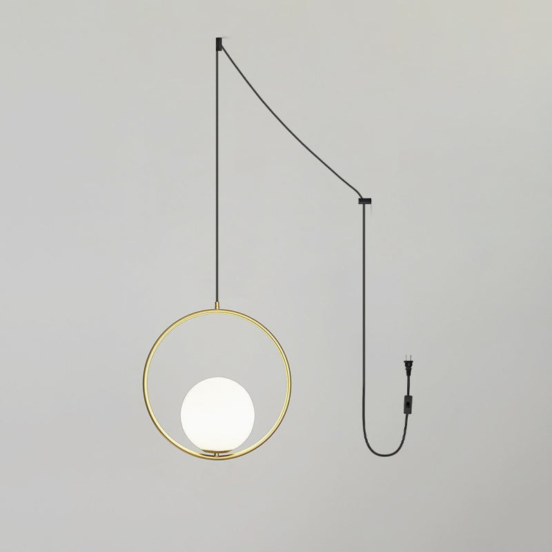 Pearl Glass Sphere Brass Plug-In Pendant