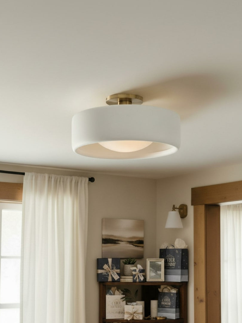 Cerova Porcelain Flush Mount Ceiling Light – Modern Low-Profile Fixture