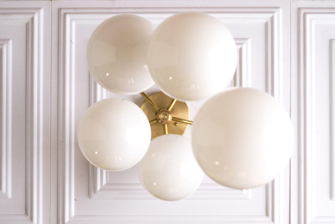 Glorica Glass Modern Brass & Opal Hanging Light Fixture – Contemporary Globe Chandelier for Home