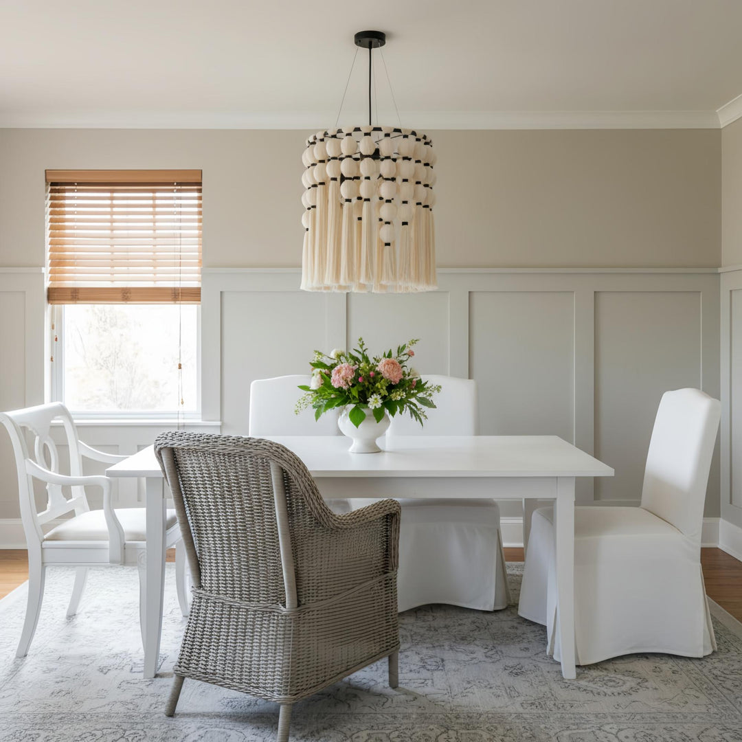 Lustre Moderne Élégant Modulune Fait Main avec Franges en Coton Blanc pour Salon