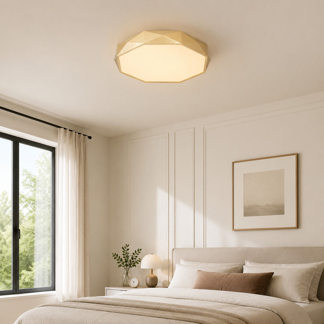 Faceted Gold Geometric LED Flush Mount Ceiling Light