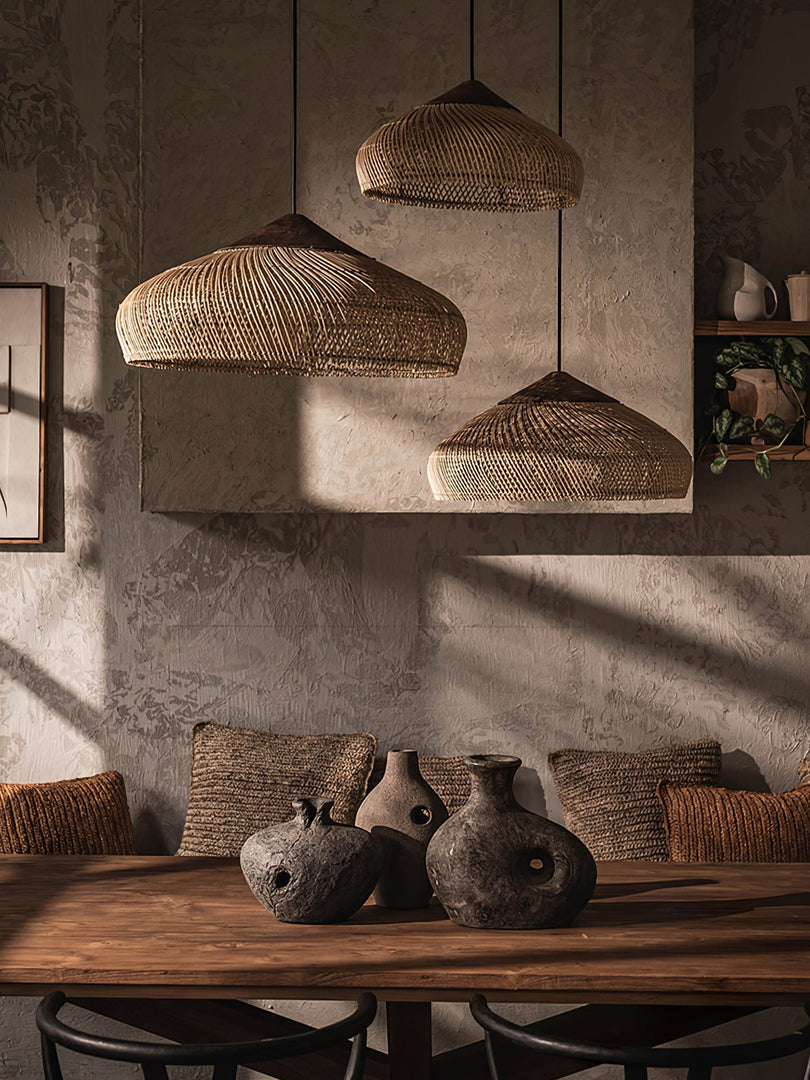 Woven Rattan Wood Plug-In Pendant Light