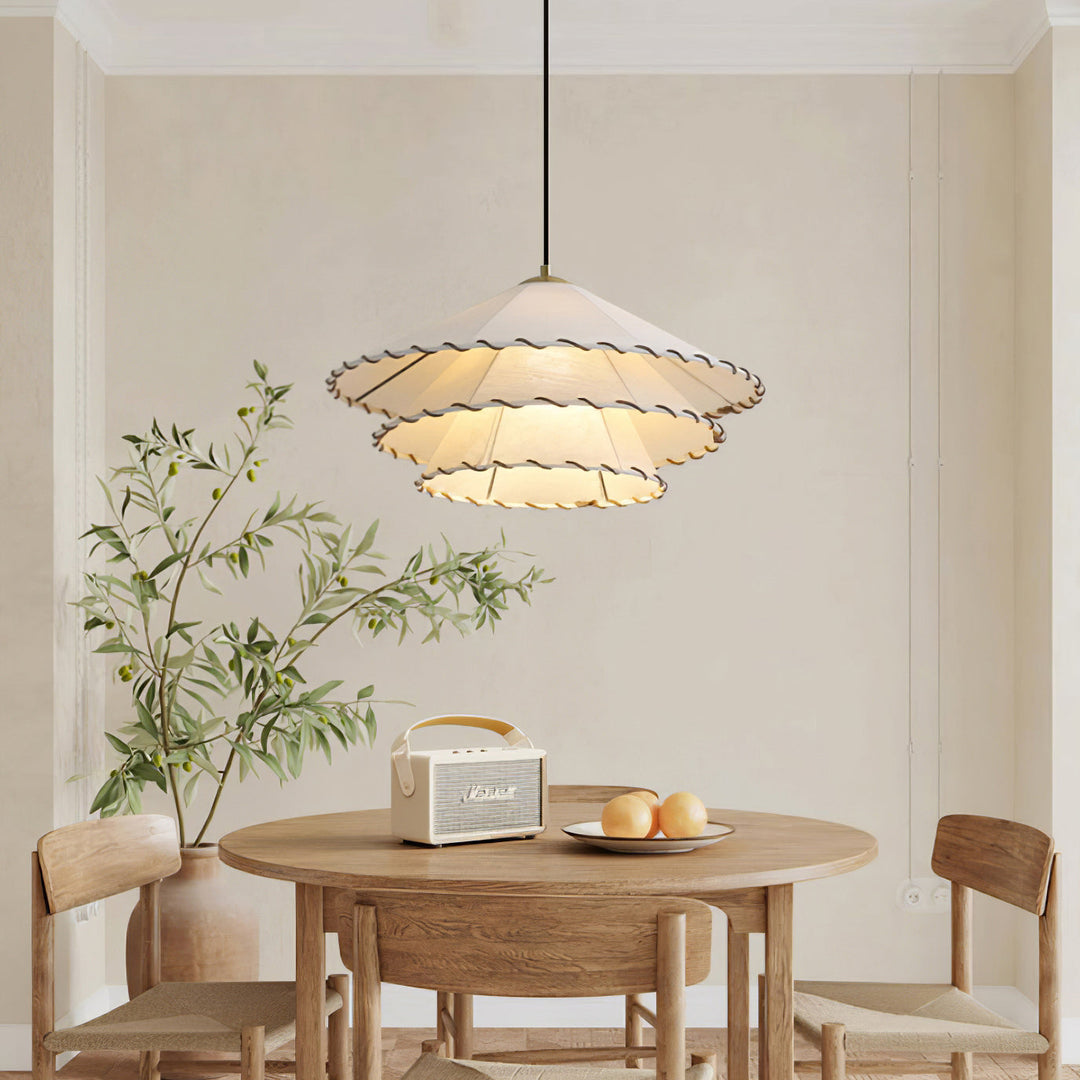 White Fabric And Metal Plug-In Pendant