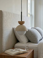 Load image into Gallery viewer, Modern Minimalist Hemisphere Travertine Wood Pendant Lamp