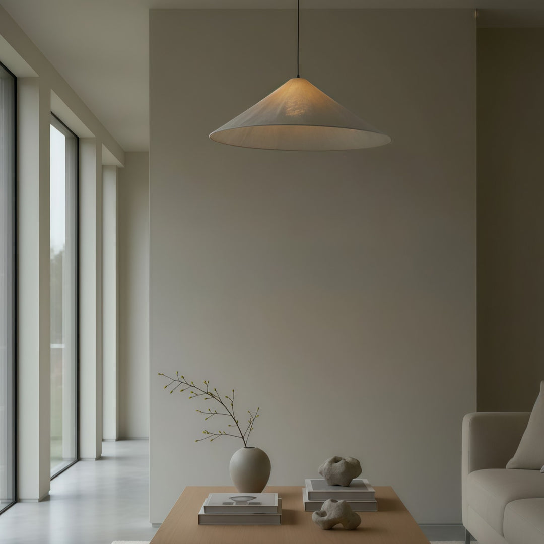 Lámpara colgante de lino plisado texturizado Zalen con acabado de tela neutra – Lámpara colgante contemporánea para dormitorio y sala de estar