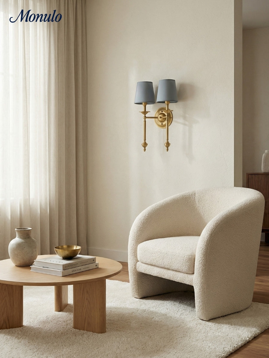 Rowan Fabric Shade Wall Sconce in Antique Copper - Vintage Luxury Light for Interiors