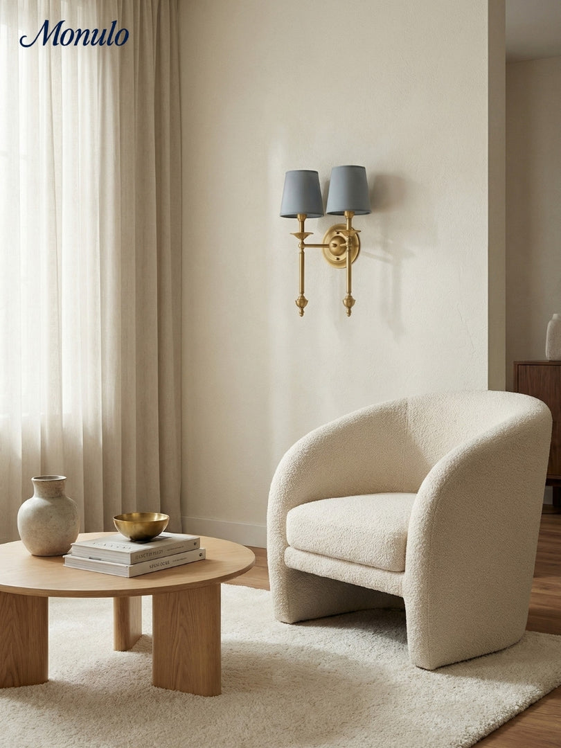 Aplique de pared con pantalla de tela Rowan en cobre antiguo: lámpara vintage de lujo para interiores 