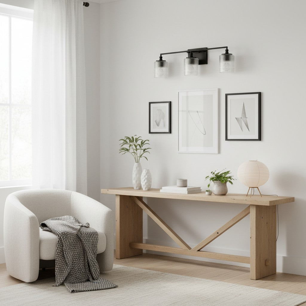 Lirra Dreifach-Glasschirm Schminklicht Schlankes Metall-Design – Badezimmer-Ankleidebeleuchtung