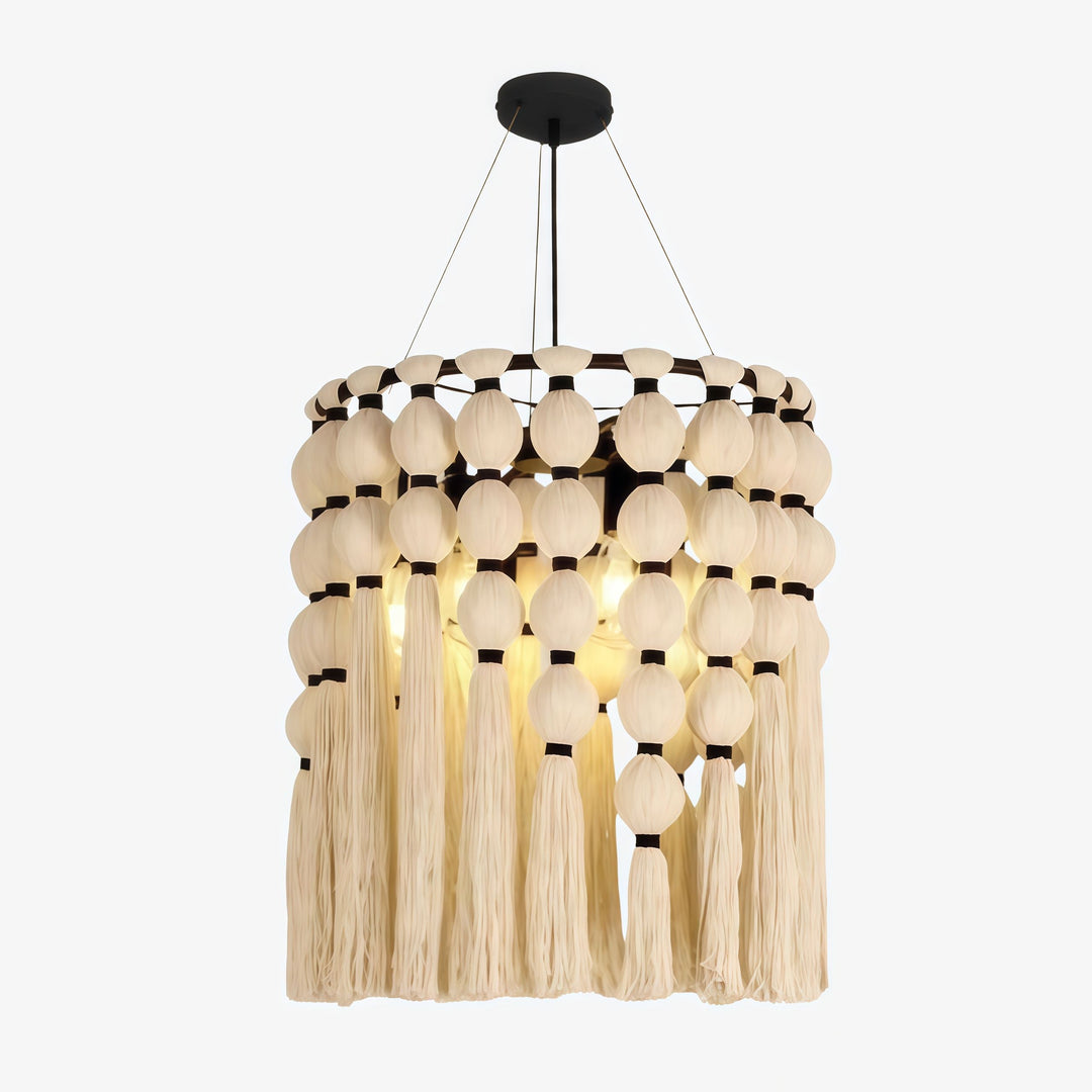 Lustre Moderne Élégant Modulune Fait Main avec Franges en Coton Blanc pour Salon