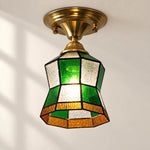 Charger l'image dans la visionneuse de galerie, Vintage Green Mosaic Glass Flush Mount Ceiling Light