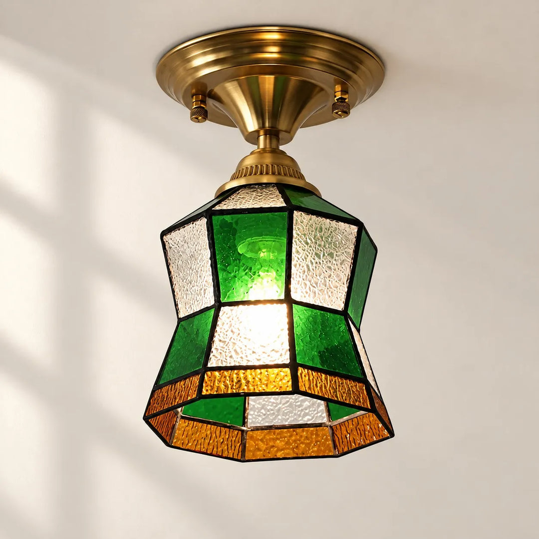 Vintage Green Mosaic Glass Flush Mount Ceiling Light