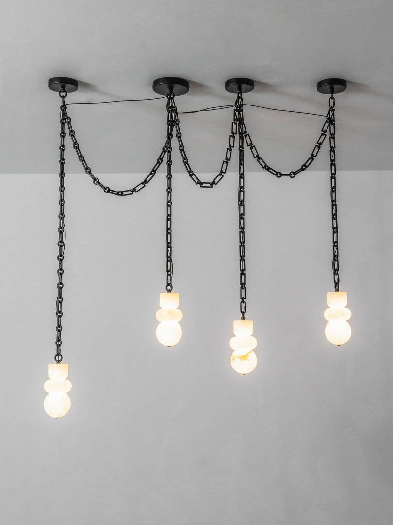 Black Metal Alabaster Chain Swag Chandelier