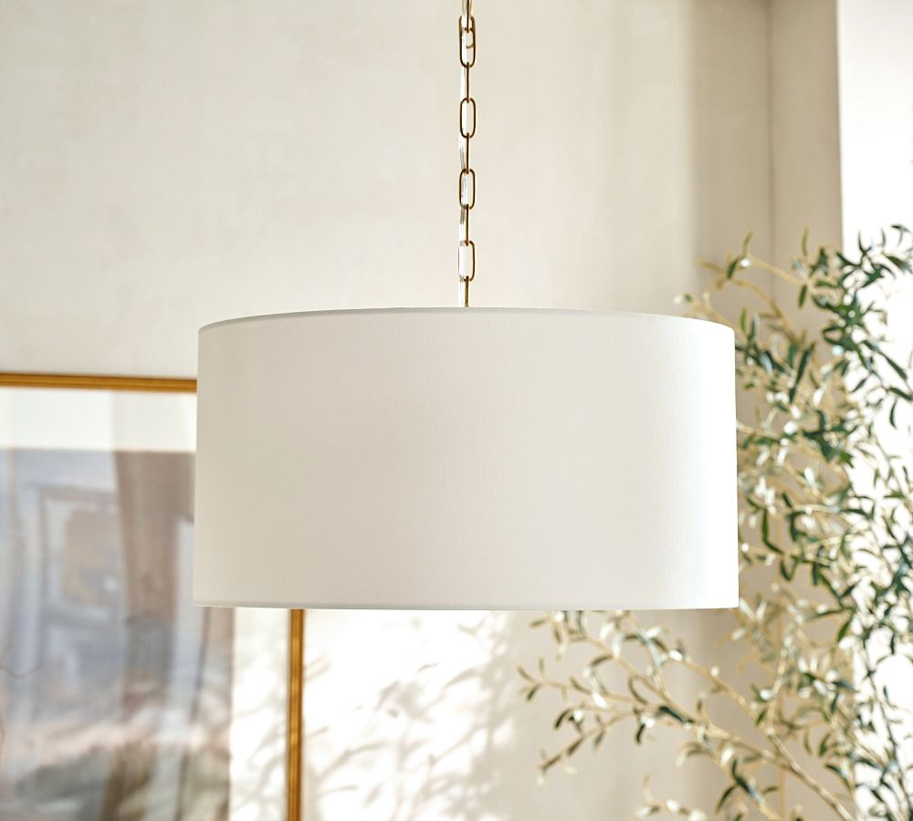Lámpara colgante de lino Dumora con forma de tambor: moderna pantalla blanca para comedor