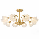 Cargar imagen en el visor de la Galería, Solid brass ten-arm floral glass chandelier on a white background