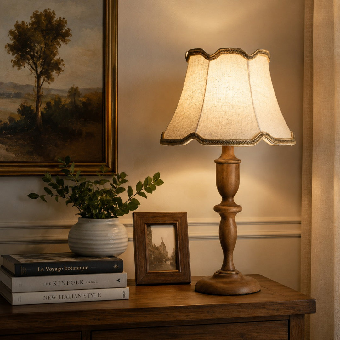 Vintage Fabric Table Lamp with Scalloped Shade