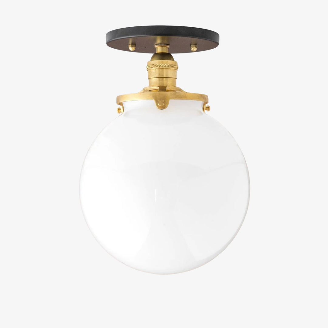 Glorica Glass Mid Century Semi Flush Ceiling Light - White Opal Glass Globe Fixture