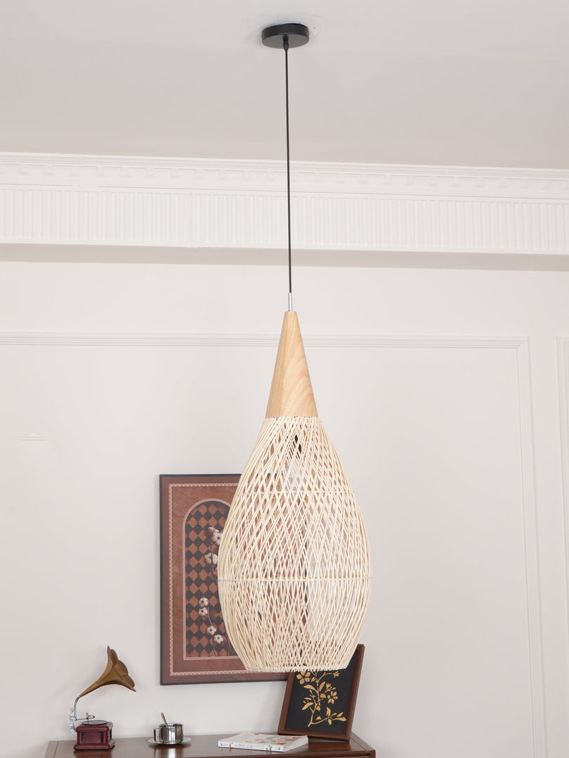 Woven Rattan Wood Plug-In Pendant Light