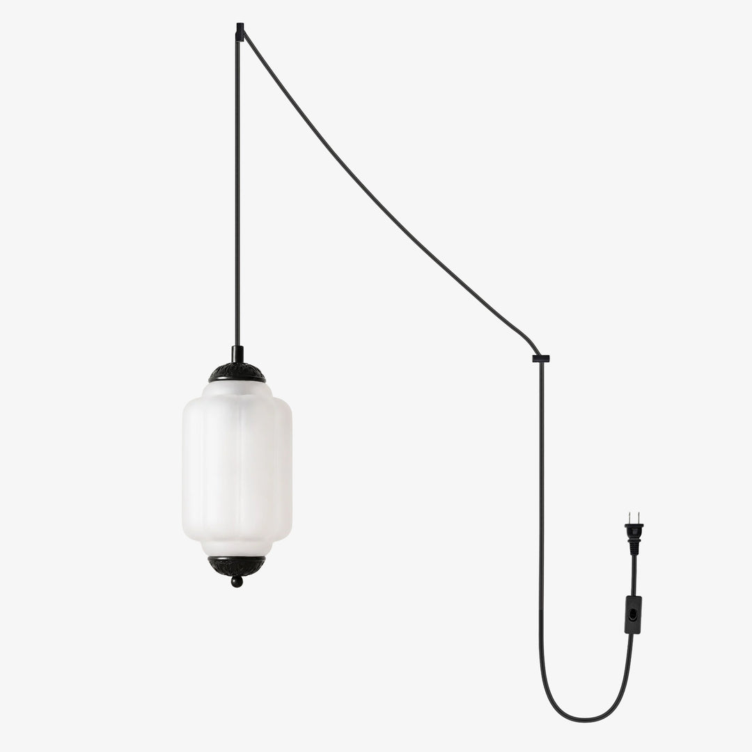 Fluted Glass Antique Brass Plug-In Pendant