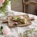 Cargar imagen en el visor de la Galería, Rustic wood serving tray styled with brunch and flowers