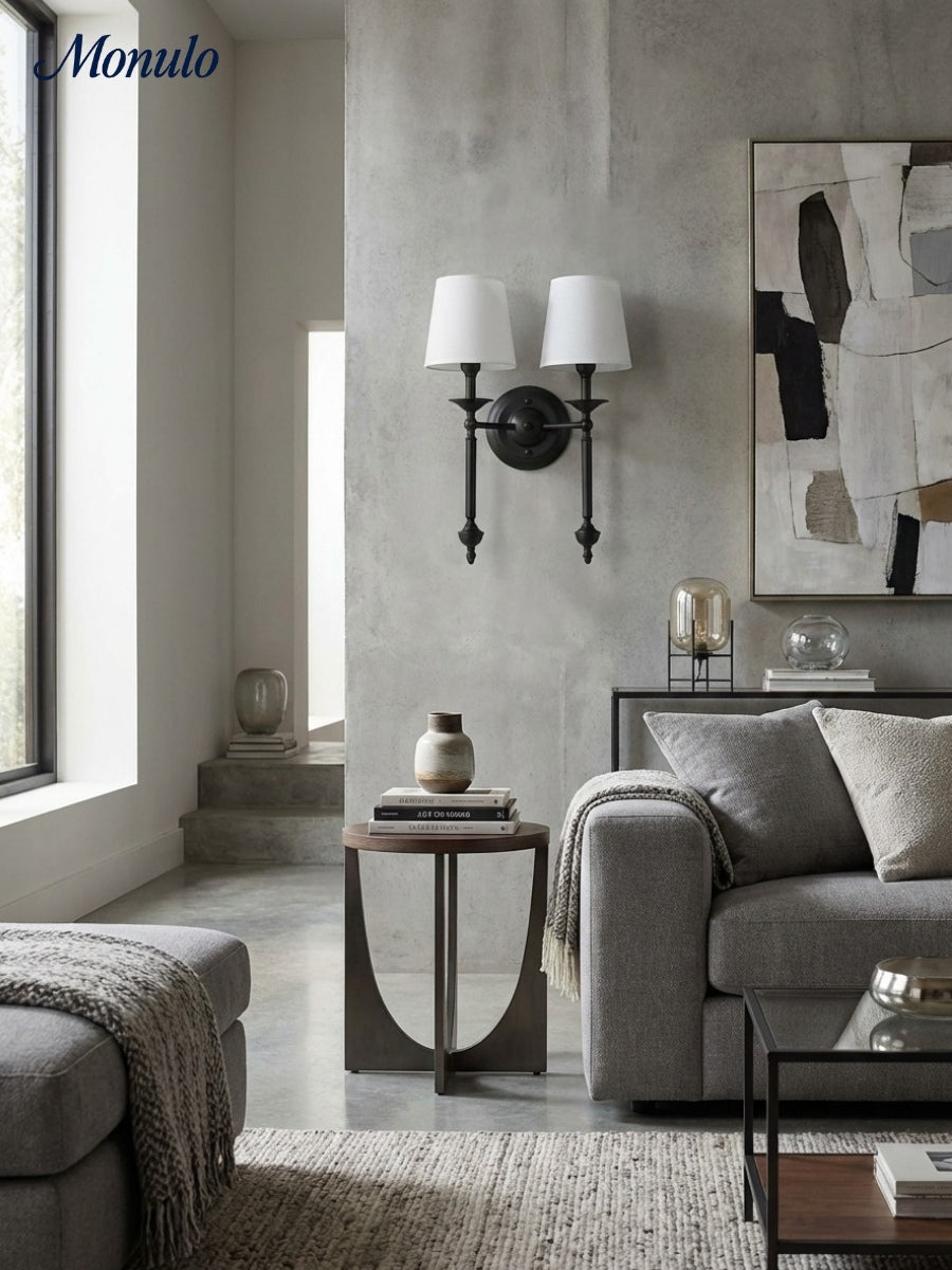 Rowan Fabric Shade Wall Sconce in Antique Copper - Vintage Luxury Light for Interiors