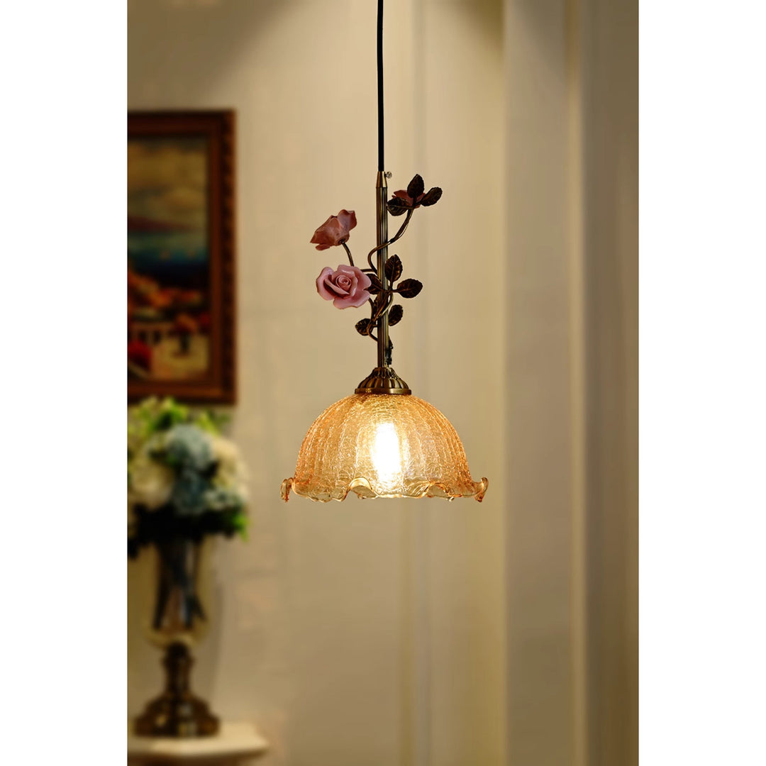 Lámpara colgante de cristal rosa Lalique