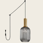 Charger l'image dans la visionneuse de galerie, Smoky Grey Model A Large ribbed glass plug-in pendant light