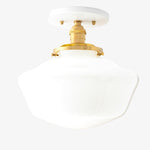 Charger l&#39;image dans la visionneuse de galerie, Geotower Glass Brass Ceiling Light - Opal Glass Schoolhouse Shade - Modern Elegance
