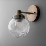 Load image into Gallery viewer, Glorica Glass Aged Brass Wall Sconce - Ribbed Glass Shade Industrial Style Lighting
