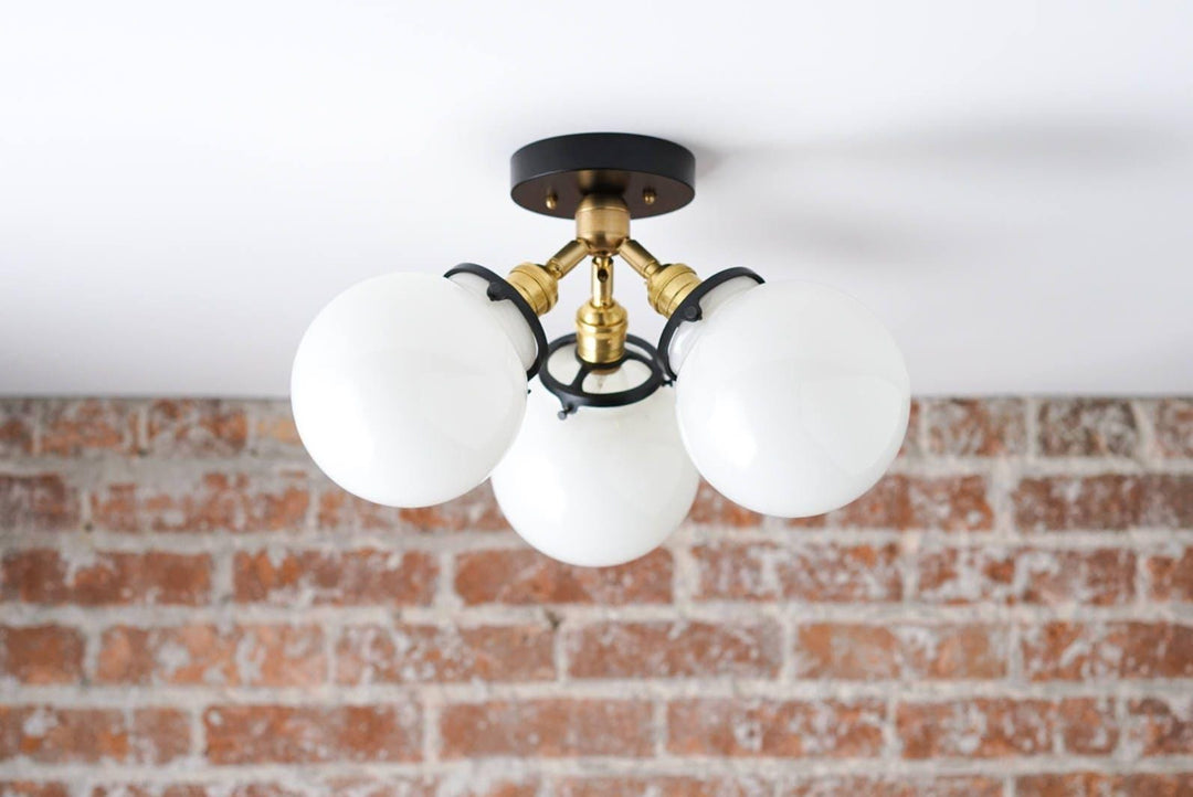 Glorica Glass Globe Light - Mid Century Semi Flush Ceiling Lamp
