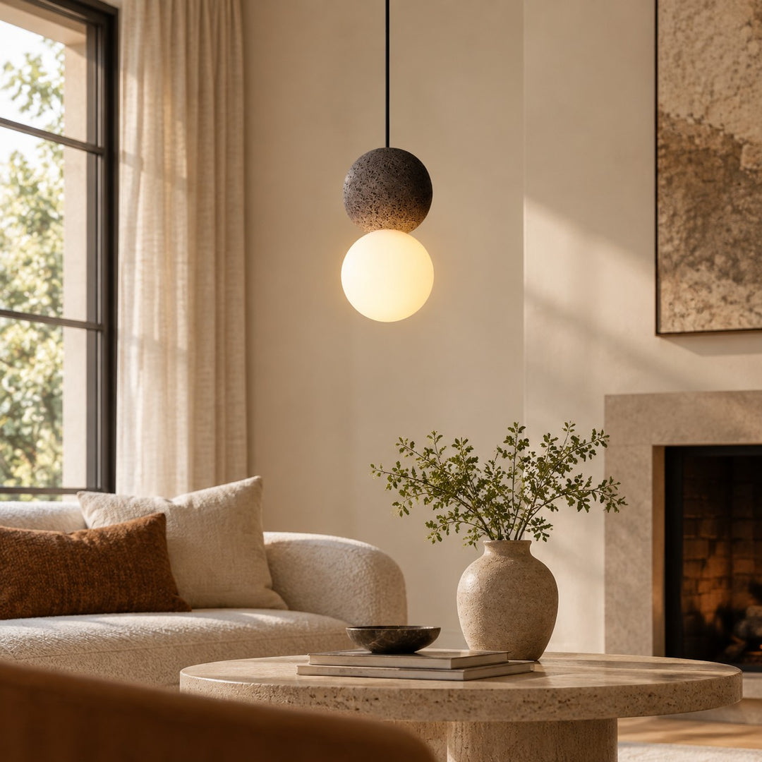 Textured Stone And Glass Plug-In Swag Pendant