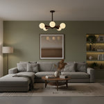 Load image into Gallery viewer, Novalune Multi-Light Glass Globe Chandelier with Wood Frame - Japanese Zen Style for Living Room