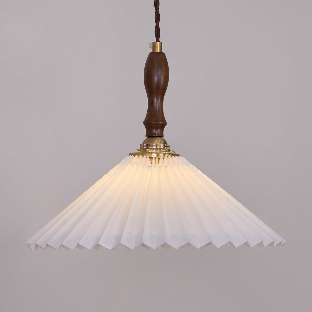White Fabric Walnut Brass Plug-In Pendant