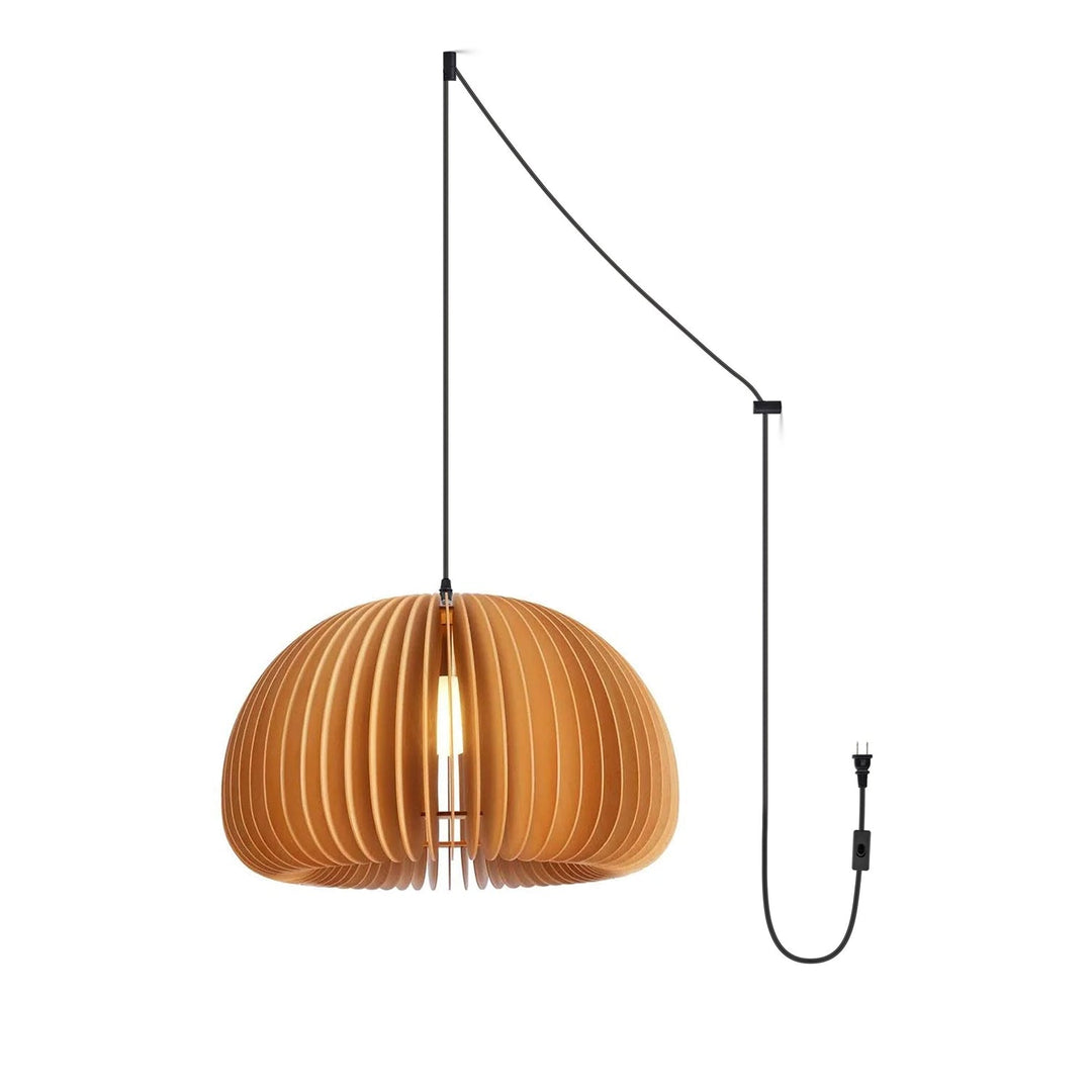 Rounded Wood Slat Swag Pendant Light