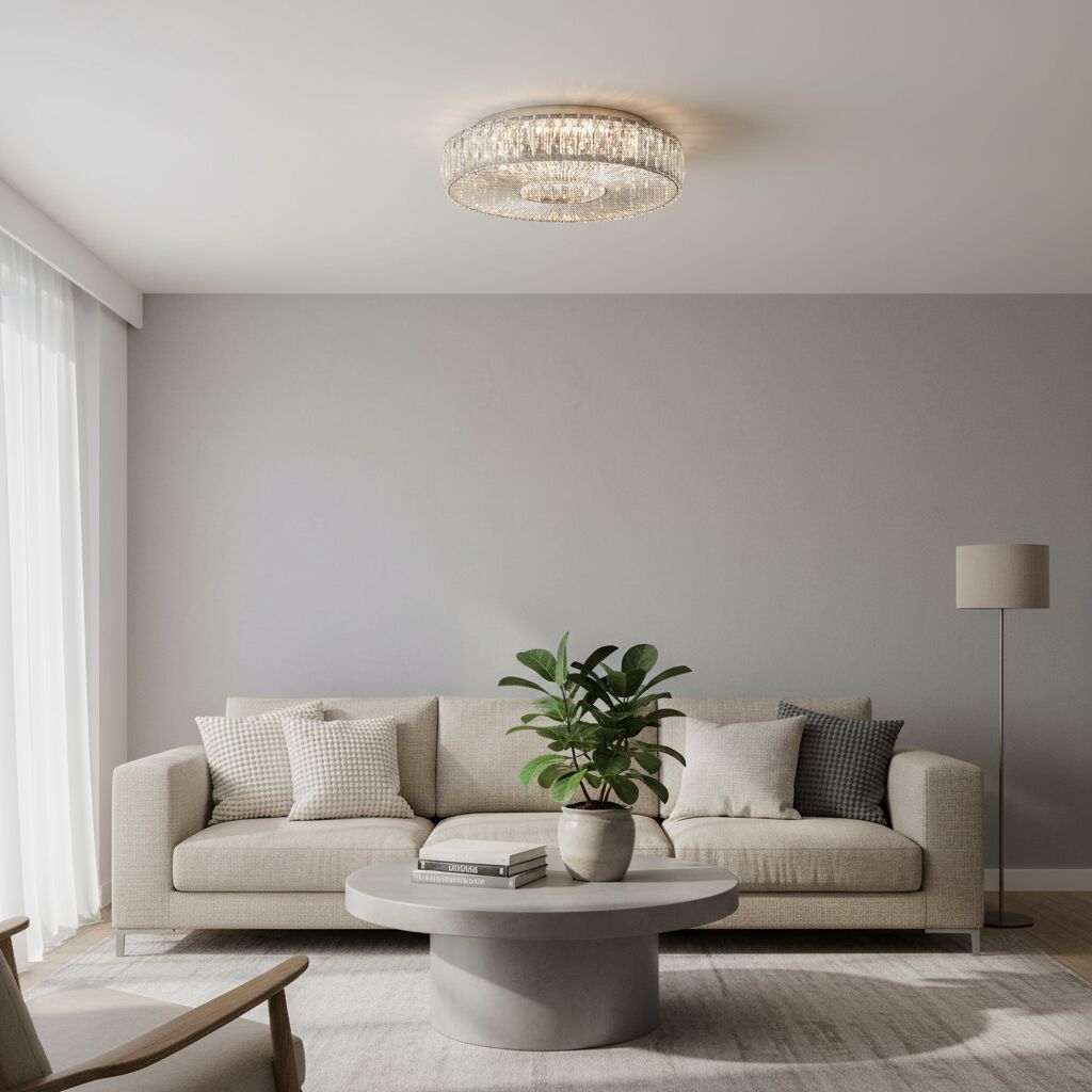 Glomar Glass Round Flush Ceiling Light - Modern Metal Glass Finish Living Areas