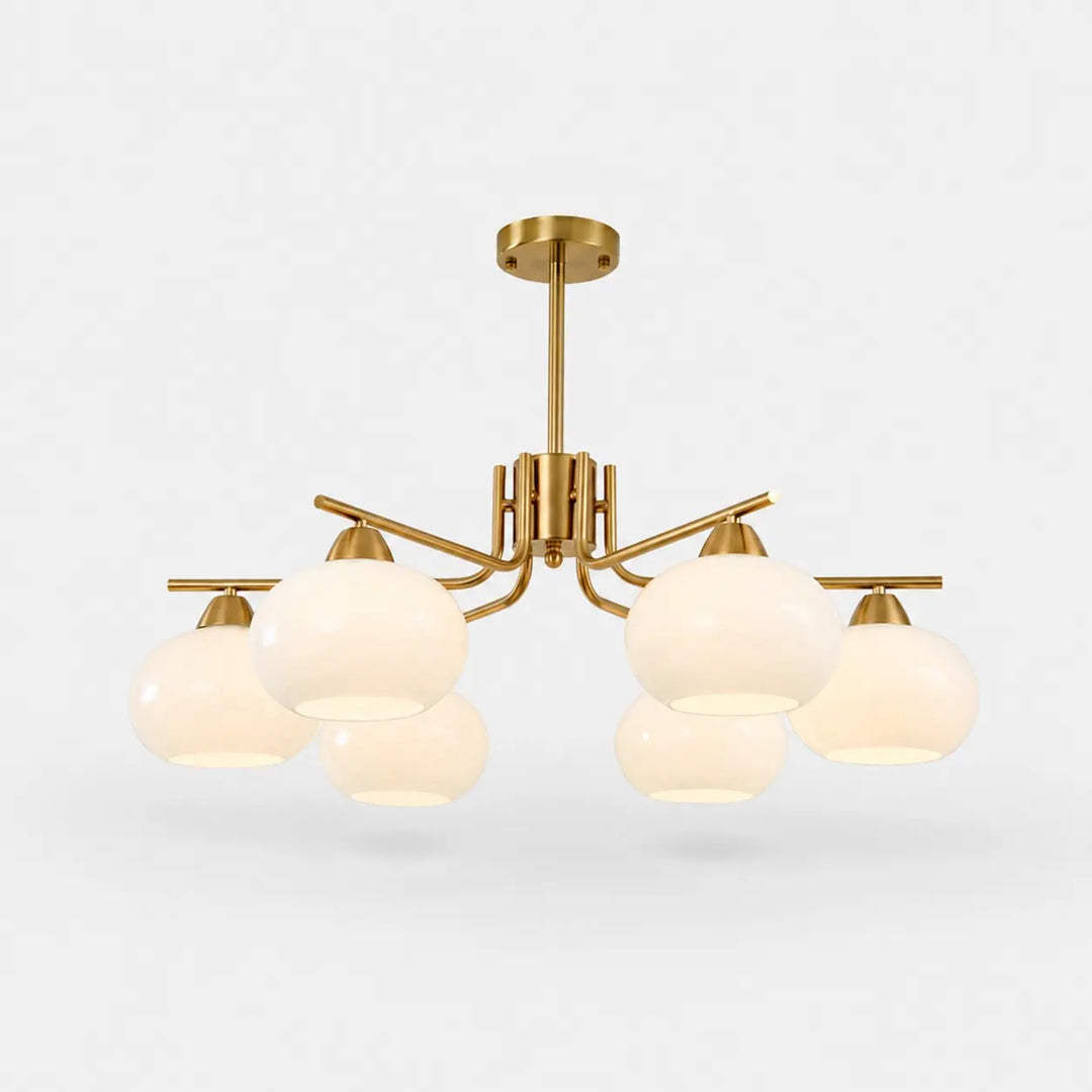 Iron gold six-light milk glass chandelier