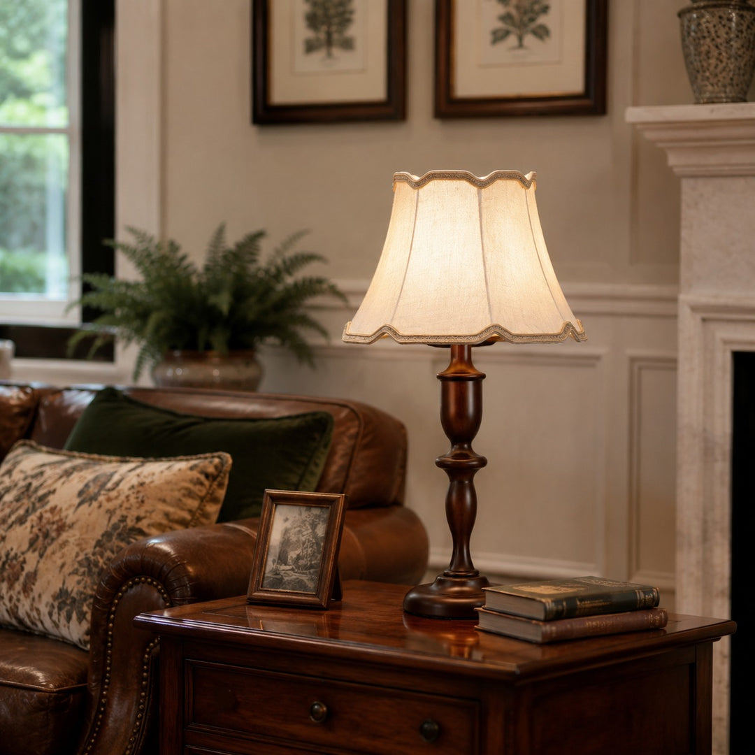 Vintage Fabric Table Lamp with Scalloped Shade