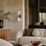 Cargar imagen en el visor de la Galería, White glass wall sconce above a console table in a warm modern room