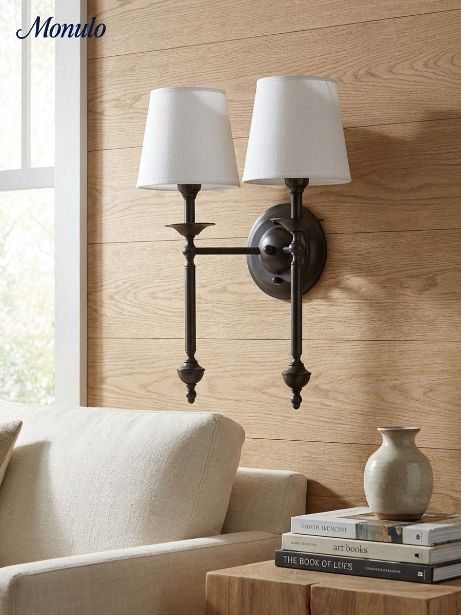 Rowan Fabric Shade Wall Sconce in Antique Copper - Vintage Luxury Light for Interiors