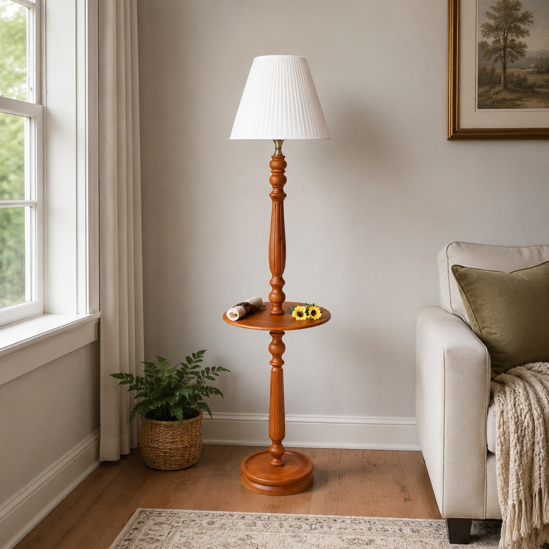 Vintage Solid Wood Floor Lamp with Optional Side Table