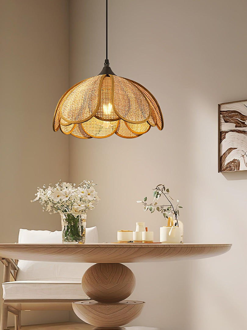 Layered Rattan Petal Plug-In Swag Pendant