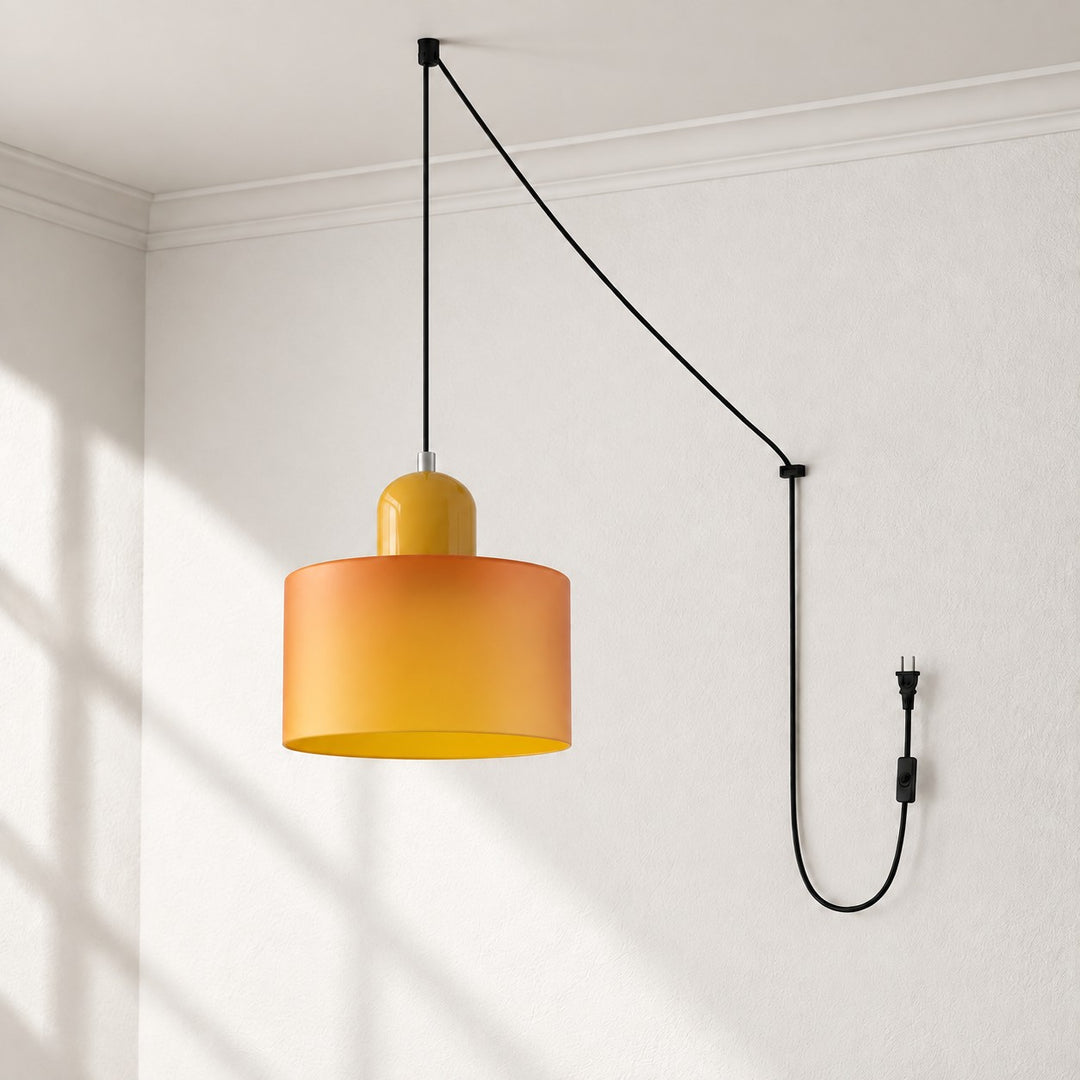 Mid‑Century Macaron Plug‑in Swag Pendant Light - Colorful Shade Hanging Lamp for Home Decor