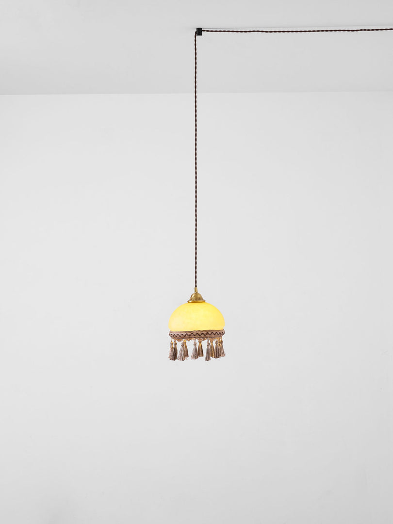 Tasseled Brass Glass Swag Pendant Light