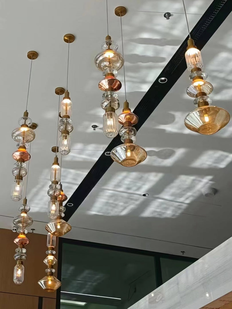Suspension contemporaine - Fer, métal, verre, or, marron, résistante à l'humidité