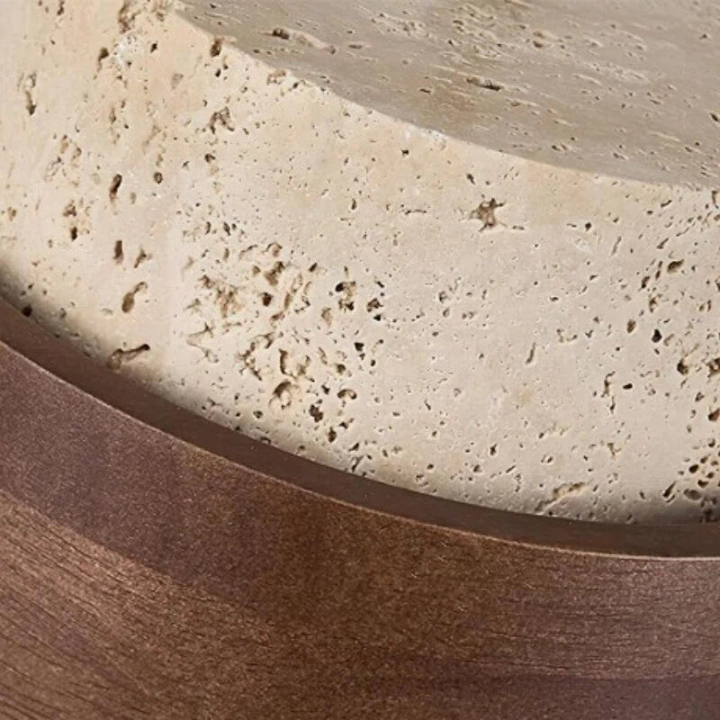 Lámpara colgante cilíndrica contemporánea de travertino Stonel con marco de madera U14