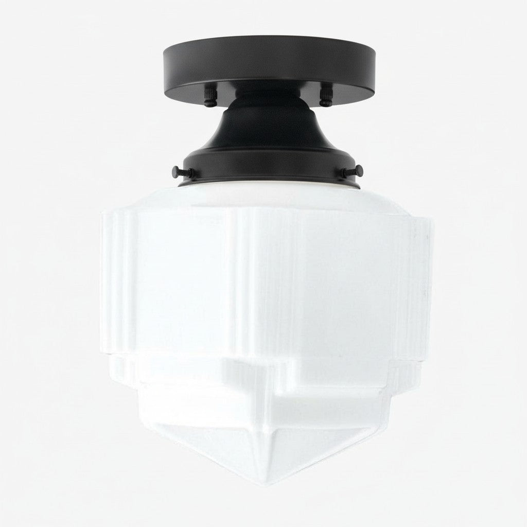 Geotower Glass Art Deco Opal Glass Flush Mount Ceiling Light – Modern Deco Indoor Accent Light for Living Room