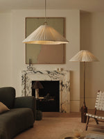 Load image into Gallery viewer, Lindi - aged brass and linen scalloped floor lamp
