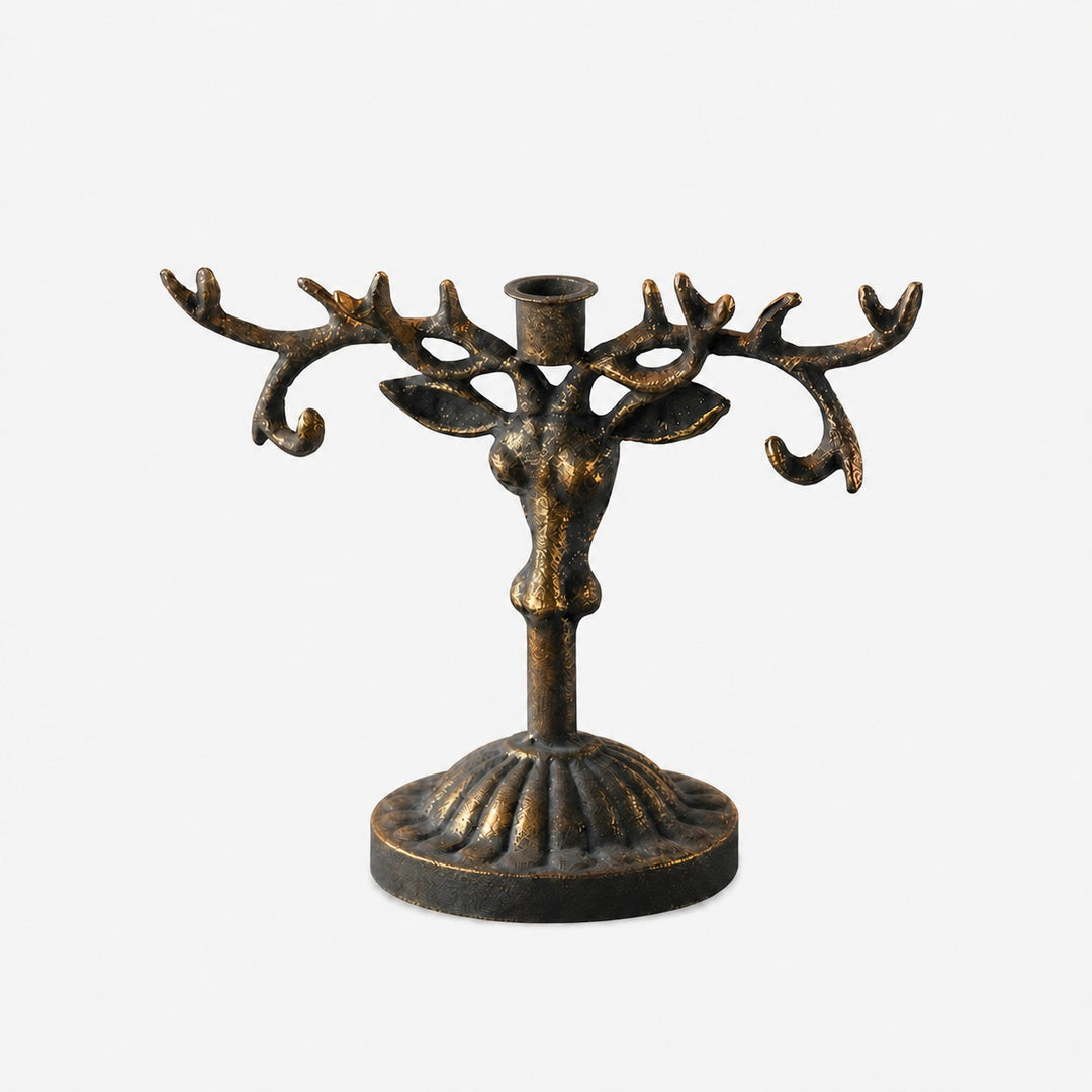 Vintage Deer Head Iron Candle Holder